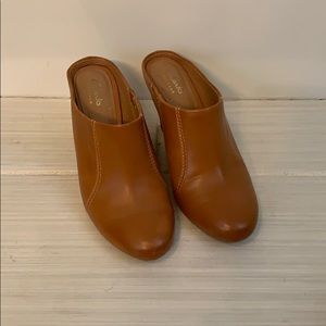 Clarks artisan, 6.5 wedge mules.  Tan.
